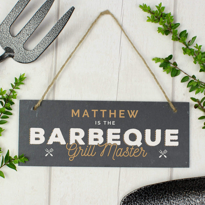 Personalised Memento Slate Personalised ""Barbeque Grill Master"" Printed Hanging Slate Plaque