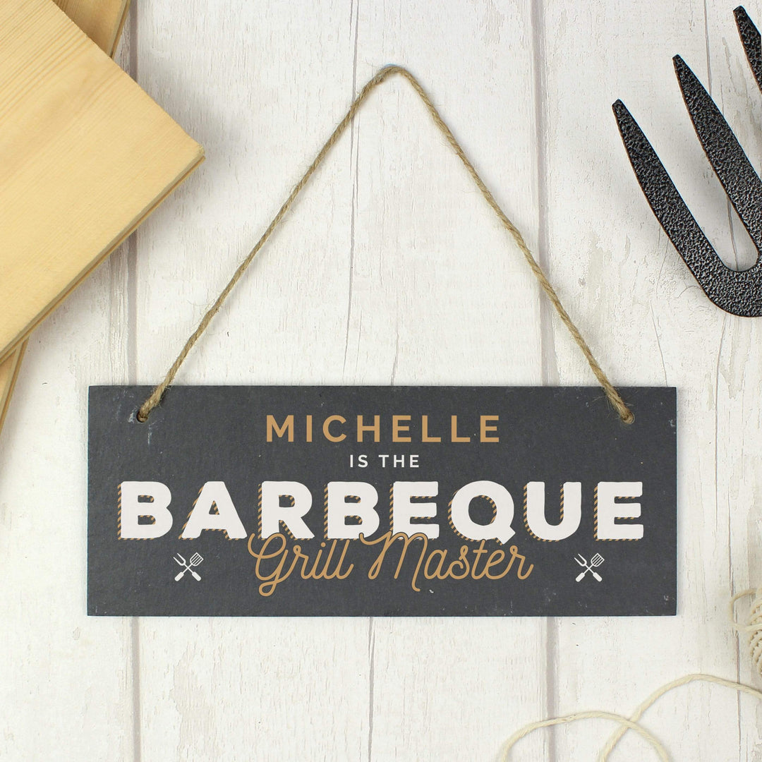 Personalised Memento Slate Personalised ""Barbeque Grill Master"" Printed Hanging Slate Plaque