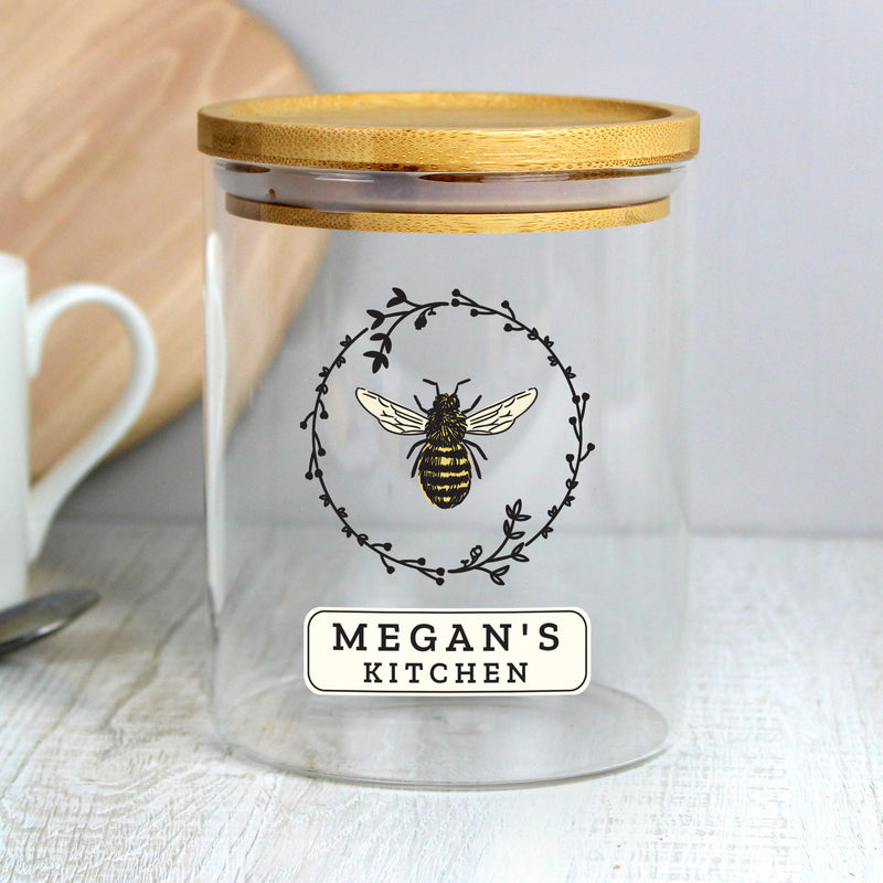 Personalised Memento Personalised Bee Glass Jar with Bamboo Lid