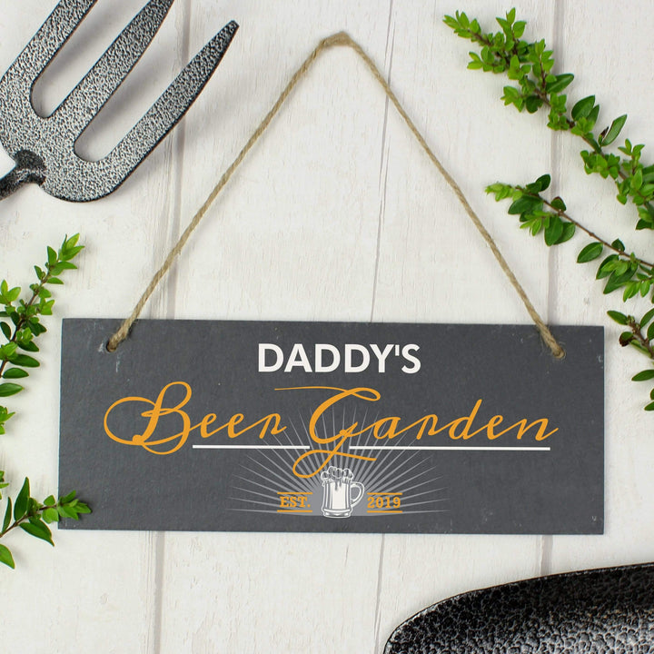 Personalised Memento Slate Personalised ""Beer Garden"" Printed Hanging Slate Plaque