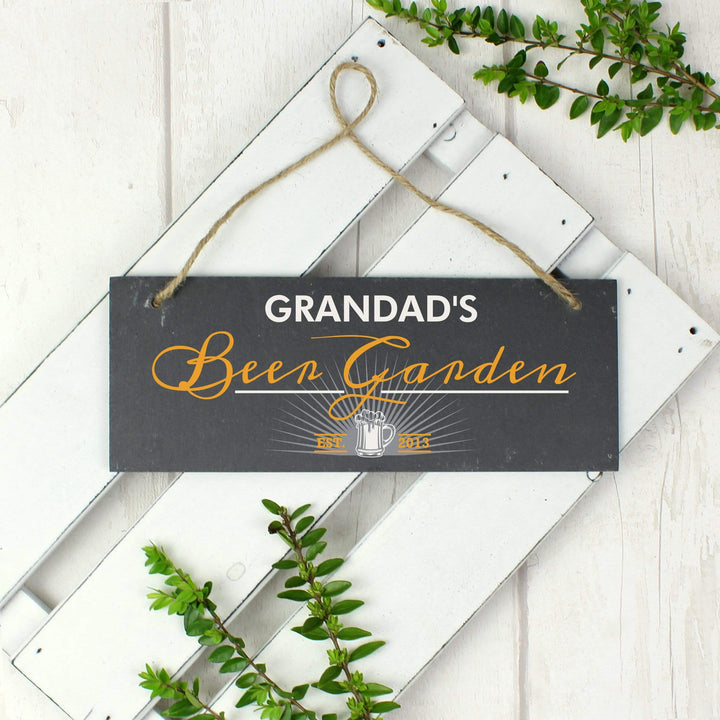 Personalised Memento Slate Personalised ""Beer Garden"" Printed Hanging Slate Plaque