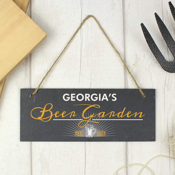 Personalised Memento Slate Personalised ""Beer Garden"" Printed Hanging Slate Plaque