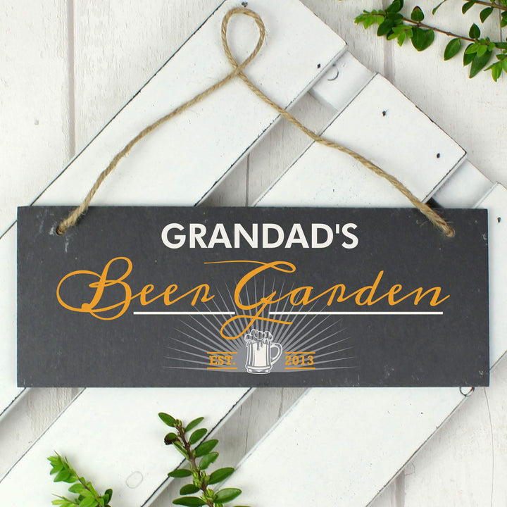 Personalised Memento Slate Personalised ""Beer Garden"" Printed Hanging Slate Plaque