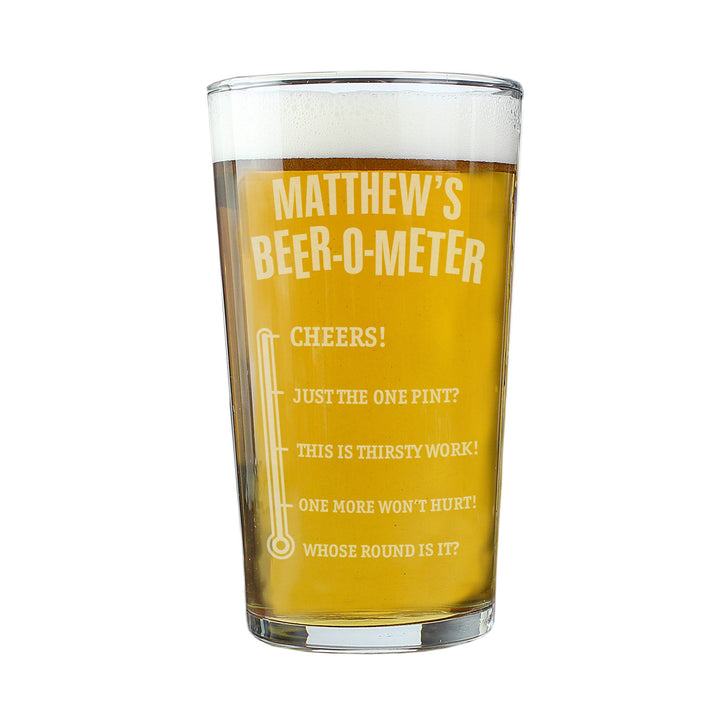 Personalised Memento Glasses &amp; Barware Personalised Beer-o-Meter Pint Glass