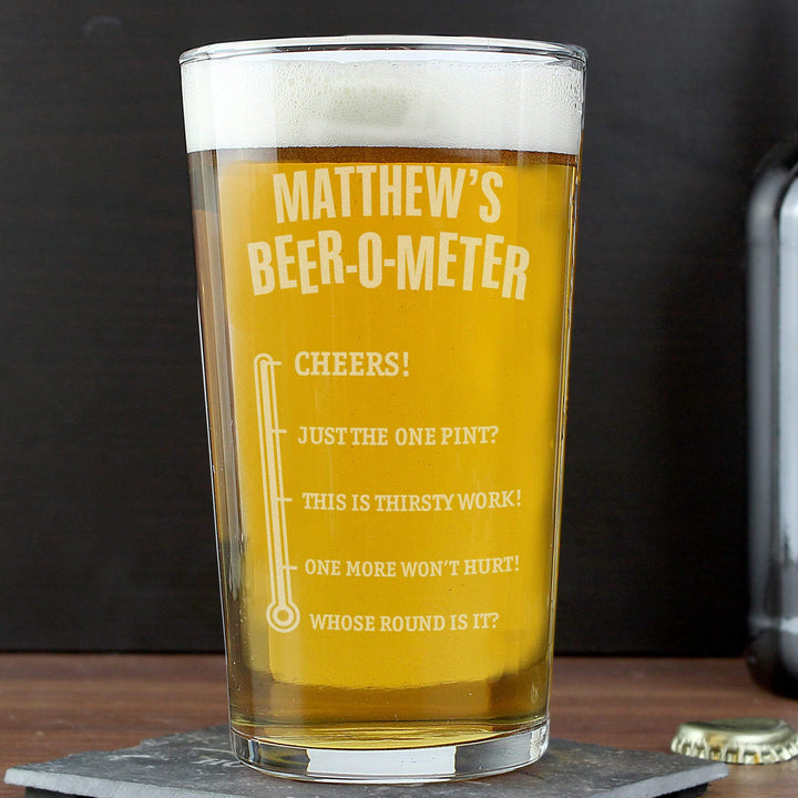 Personalised Memento Glasses &amp; Barware Personalised Beer-o-Meter Pint Glass