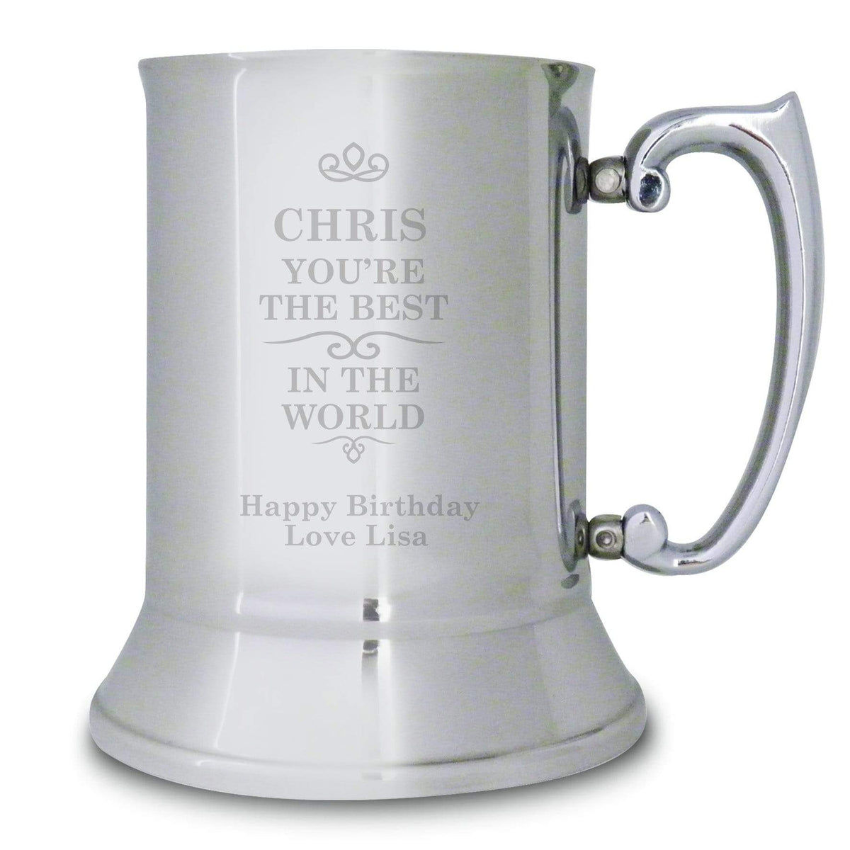 Personalised Memento Glasses & Barware Personalised Best in the World Stainless Steel Tankard