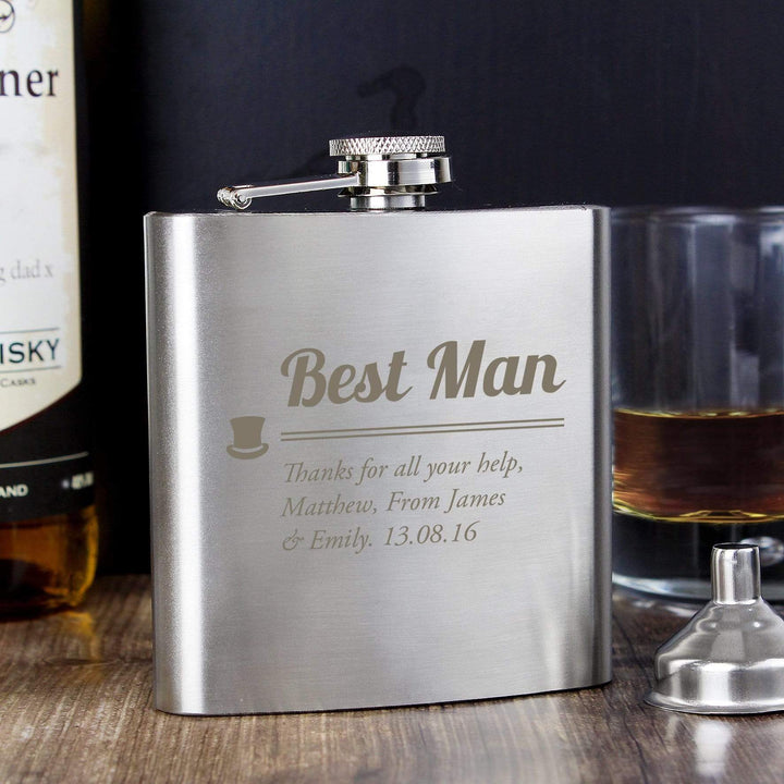 Personalised Memento Glasses &amp; Barware Personalised Best Man Hip Flask