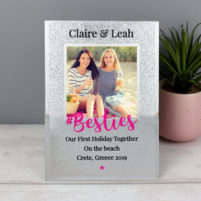 Personalised Memento Photo Frames, Albums and Guestbooks Personalised 'Bestie' 4x4 Glitter Glass Photo Frame