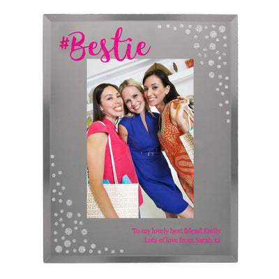 Personalised Memento Photo Frames, Albums and Guestbooks Personalised Bestie 4x6 Diamante Glass Photo Frame