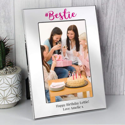 Personalised Memento Photo Frames, Albums and Guestbooks Personalised #Bestie 4x6 Silver Photo Frame