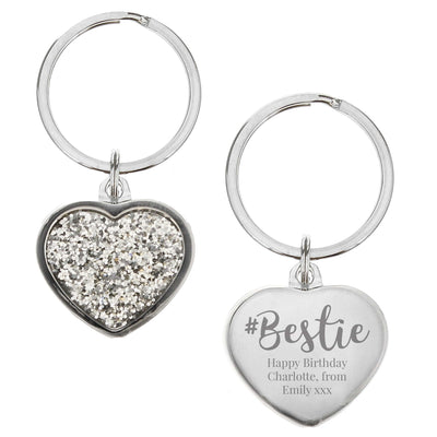 Personalised Memento Keepsakes Personalised #Bestie Diamante Heart Keyring