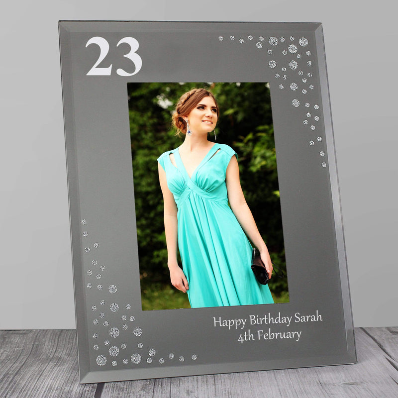 Personalised Memento Photo Frames, Albums and Guestbooks Personalised Big Age 4x6 Diamante Glass Photo Frame