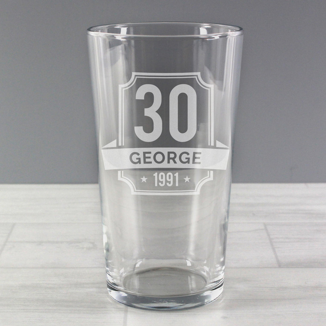 Personalised Memento Personalised Big Age &amp; Name Birthday Pint Glass