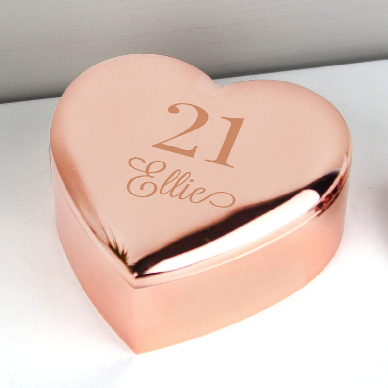 Personalised Memento Trinket, Jewellery & Keepsake Boxes Personalised Big Age Rose Gold Heart Trinket Box
