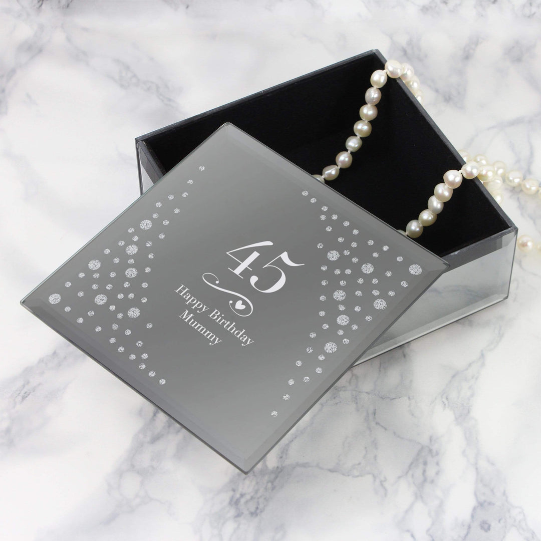 Personalised Memento Trinket, Jewellery &amp; Keepsake Boxes Personalised Big Age Swirls &amp; Hearts Diamante Glass Trinket Box