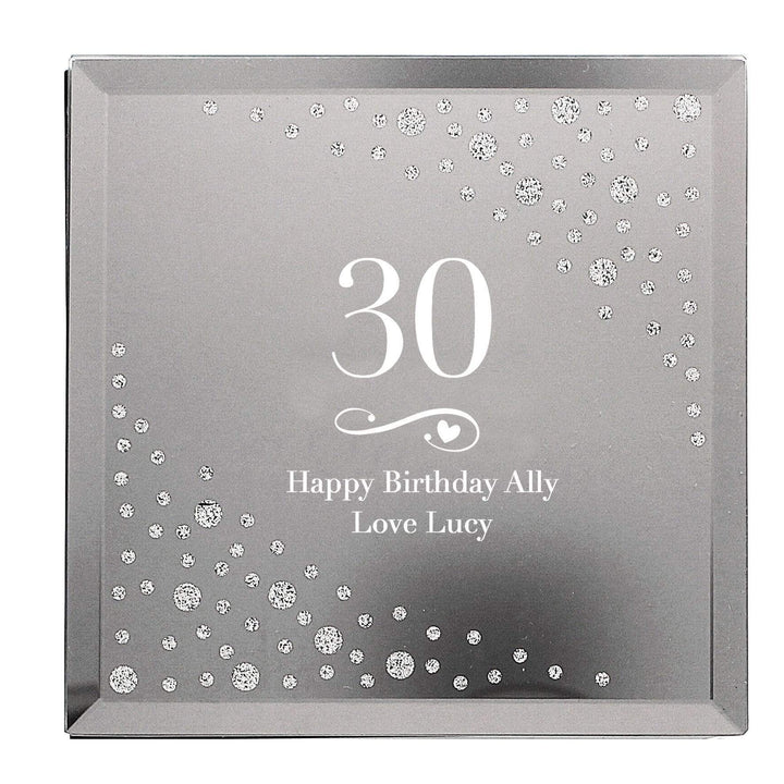 Personalised Memento Trinket, Jewellery &amp; Keepsake Boxes Personalised Big Age Swirls &amp; Hearts Diamante Glass Trinket Box