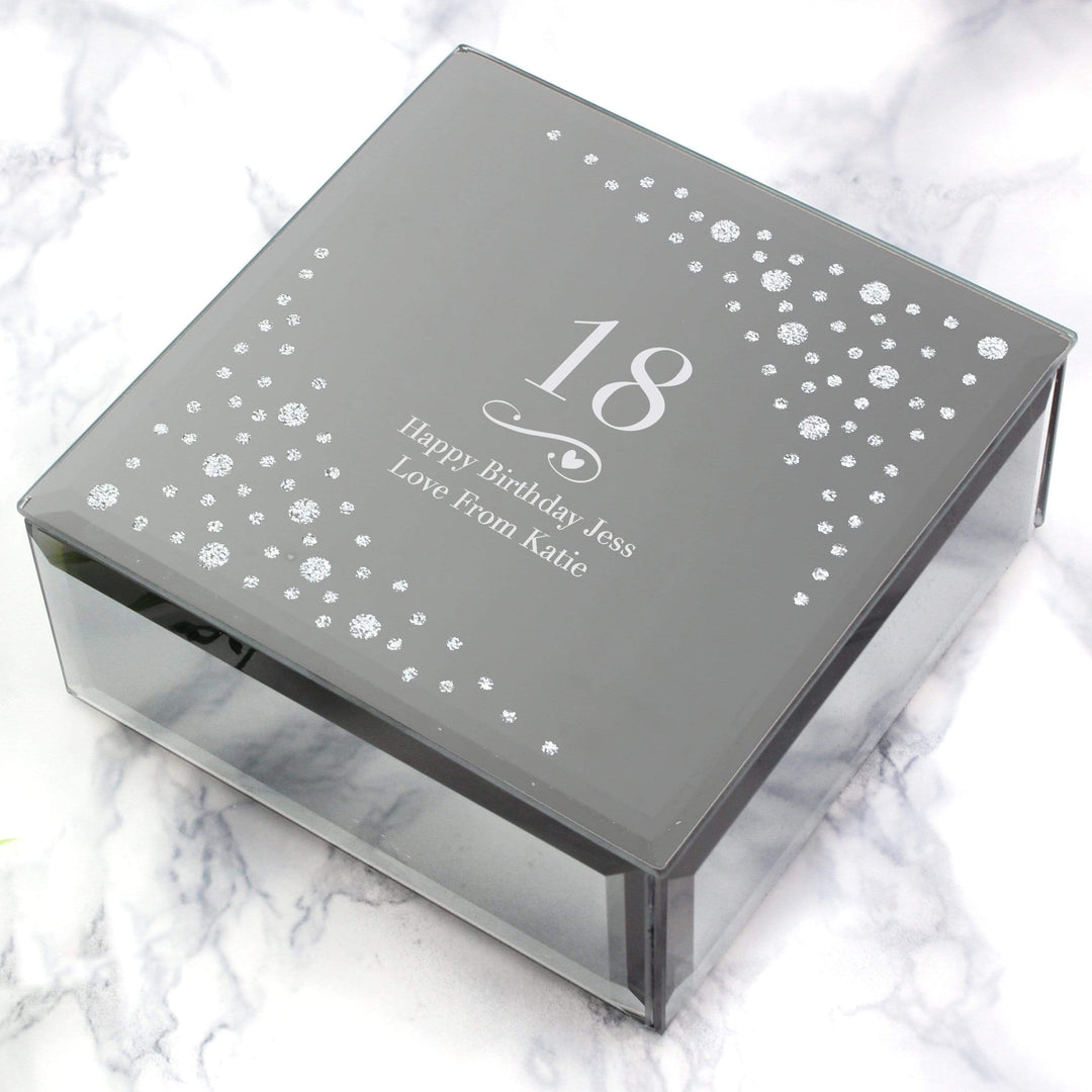 Personalised Memento Trinket, Jewellery &amp; Keepsake Boxes Personalised Big Age Swirls &amp; Hearts Diamante Glass Trinket Box
