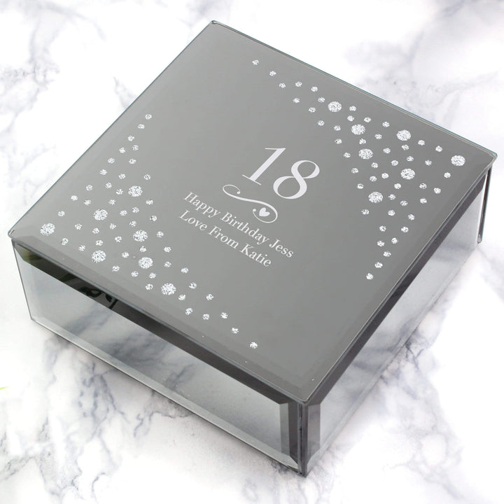 Personalised Memento Trinket, Jewellery &amp; Keepsake Boxes Personalised Big Age Swirls &amp; Hearts Diamante Glass Trinket Box