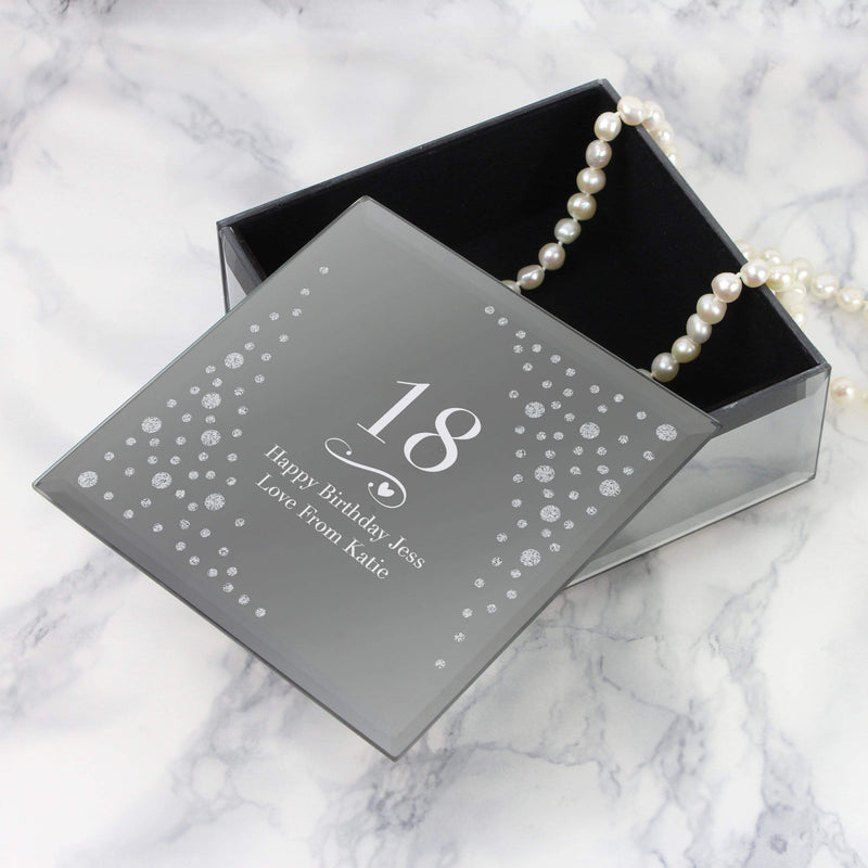 Personalised Memento Trinket, Jewellery & Keepsake Boxes Personalised Big Age Swirls & Hearts Diamante Glass Trinket Box