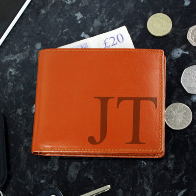 Personalised Memento Leather Personalised Big Initials Tan Leather Wallet