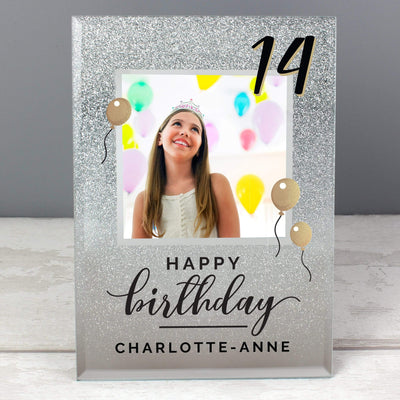 Personalised Memento Photo Frames, Albums and Guestbooks Personalised Birthday Age 4x4 Glitter Glass Photo Frame