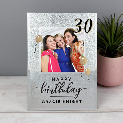 Personalised Memento Photo Frames, Albums and Guestbooks Personalised Birthday Age 4x4 Glitter Glass Photo Frame