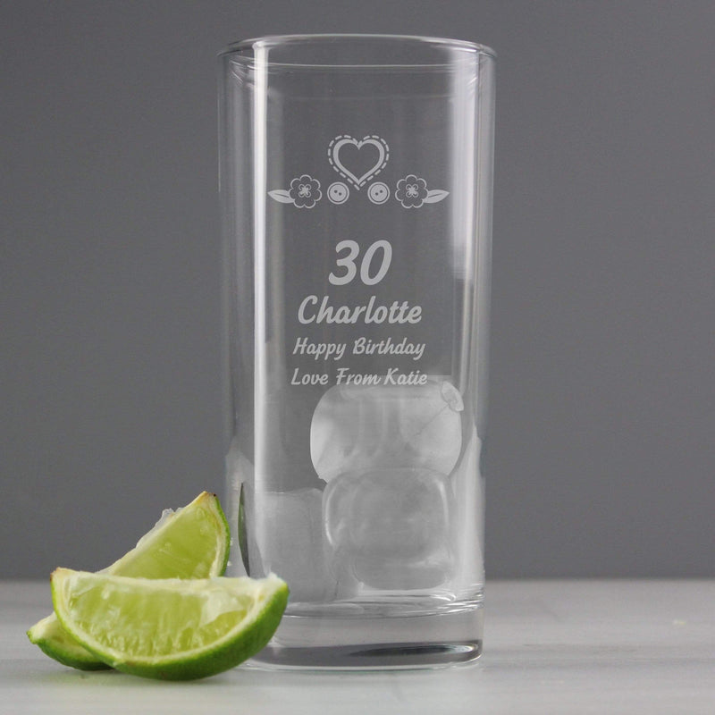 Personalised Memento Glasses & Barware Personalised Birthday Craft Hi Ball Glass