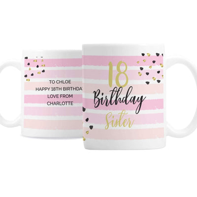 Personalised Memento Mugs Personalised Birthday Gold and Pink Stripe Mug