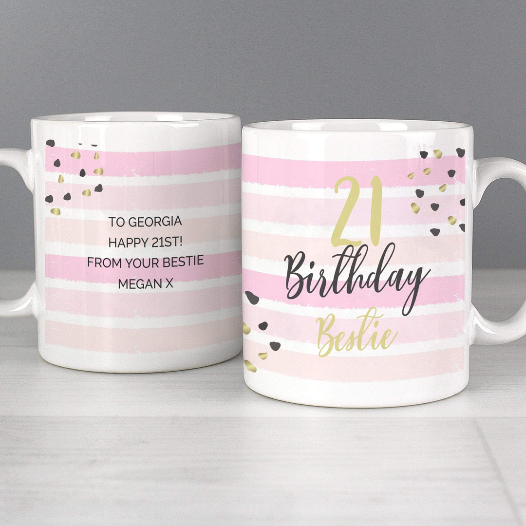 Personalised Memento Mugs Personalised Birthday Gold and Pink Stripe Mug