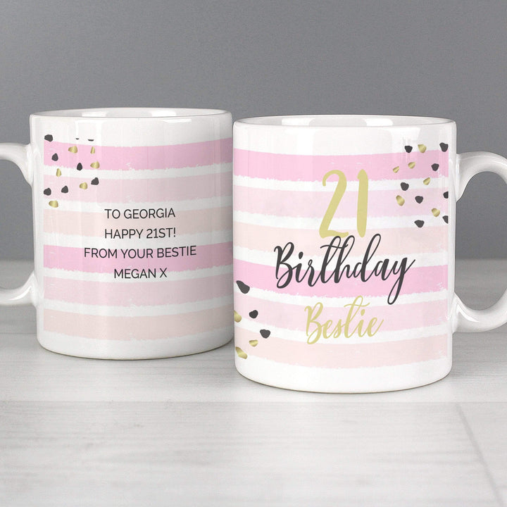 Personalised Memento Mugs Personalised Birthday Gold and Pink Stripe Mug