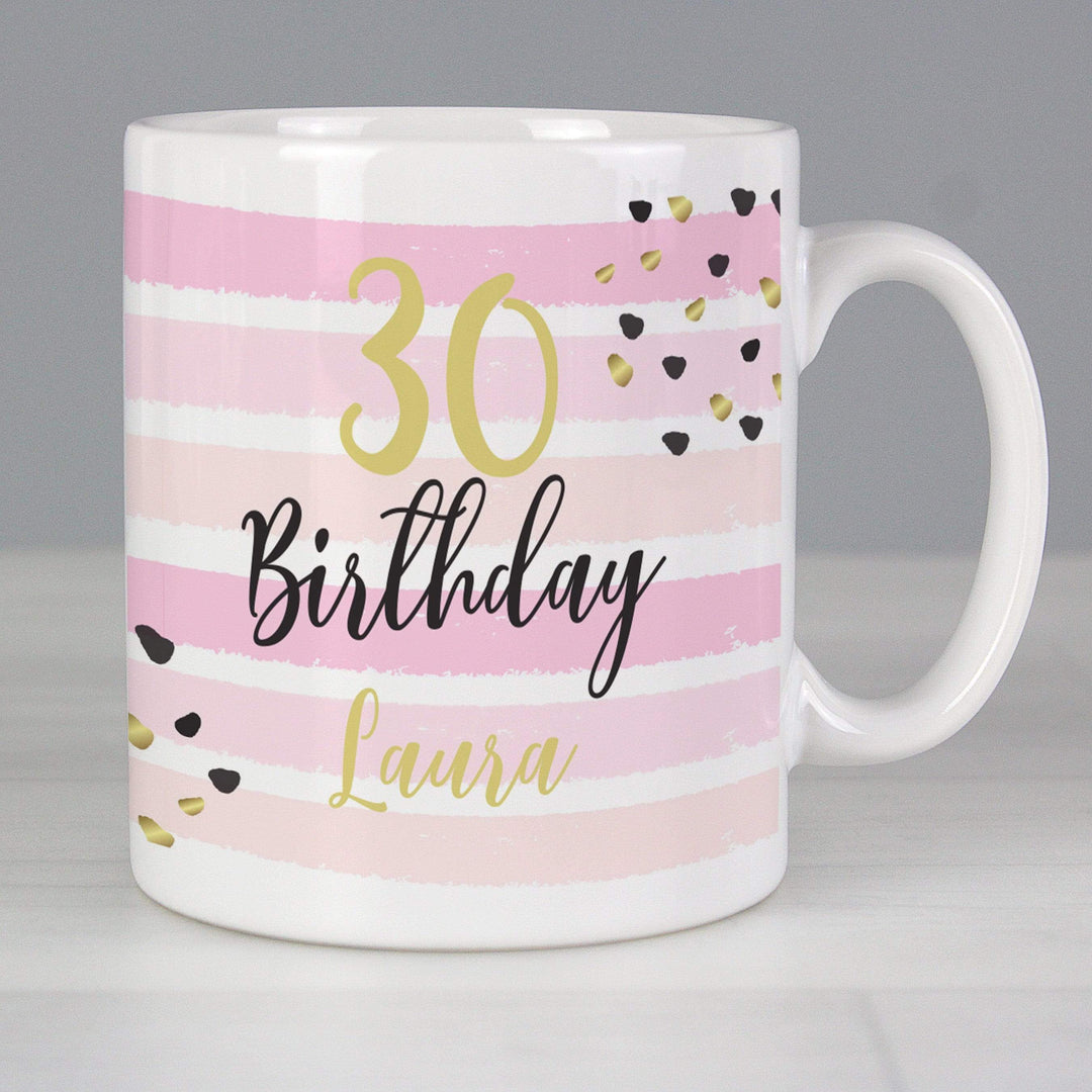Personalised Memento Mugs Personalised Birthday Gold and Pink Stripe Mug