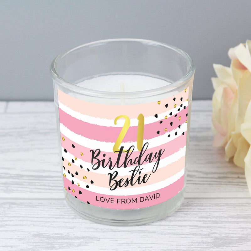 Personalised Memento Candles & Reed Diffusers Personalised Birthday Gold and Pink Stripe Scented Jar Candle