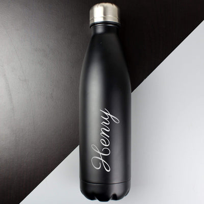 Personalised Memento Food & Drink Personalised Black Metal Insulated Drinks Bottle