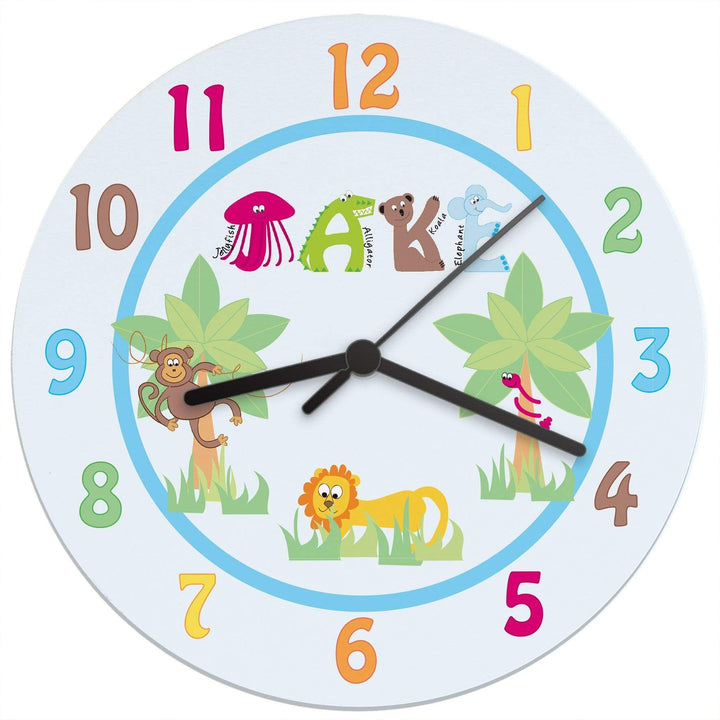 Personalised Memento Clocks &amp; Watches Personalised Blue Animal Alphabet Clock