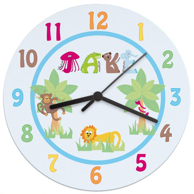 Personalised Memento Clocks & Watches Personalised Blue Animal Alphabet Clock