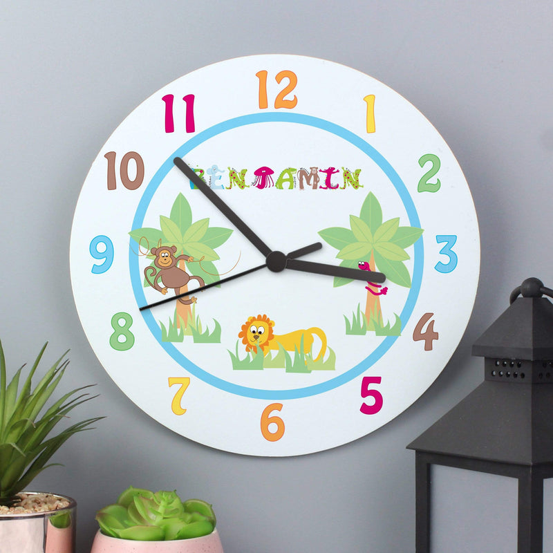 Personalised Memento Clocks & Watches Personalised Blue Animal Alphabet Clock