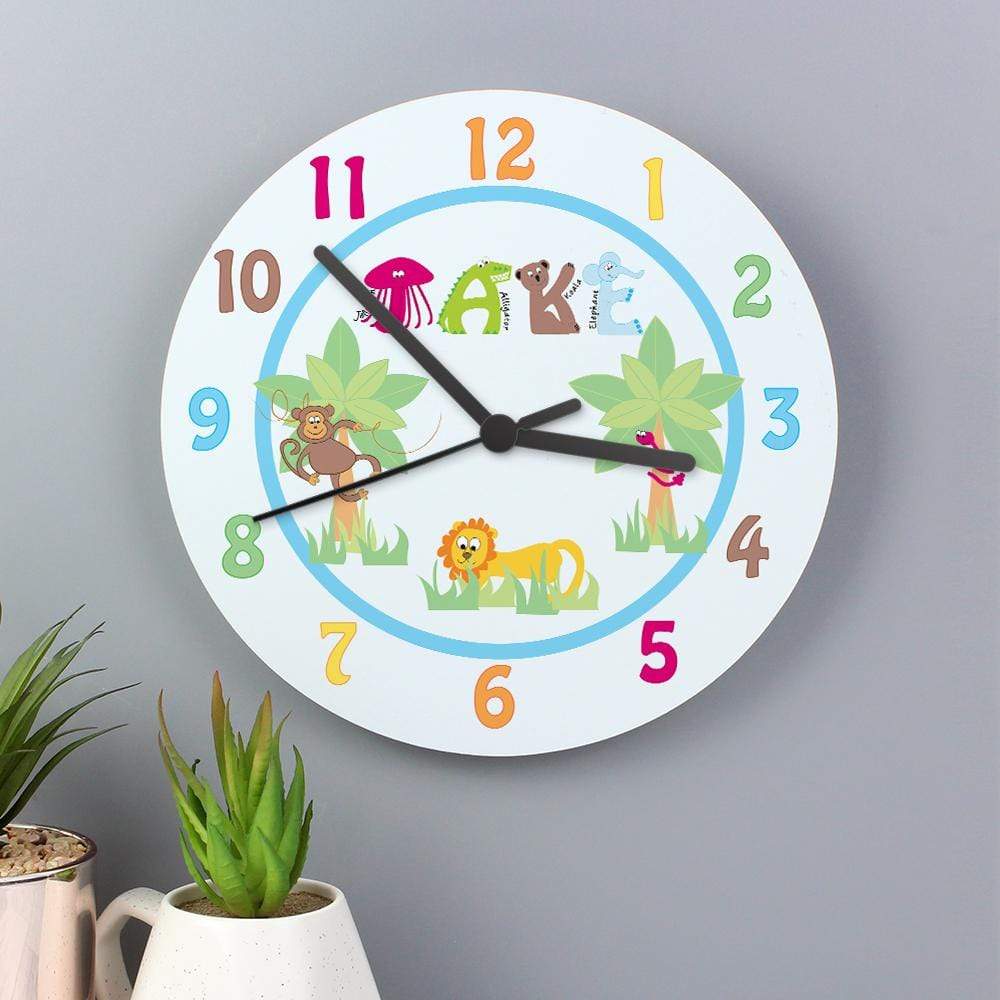 Personalised Memento Clocks &amp; Watches Personalised Blue Animal Alphabet Clock
