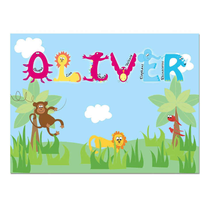 Personalised Memento Mealtime Essentials Personalised Blue Animal Alphabet Placemat