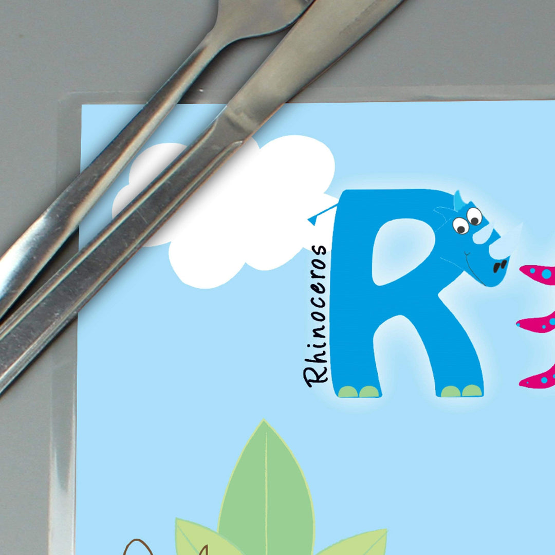 Personalised Memento Mealtime Essentials Personalised Blue Animal Alphabet Placemat
