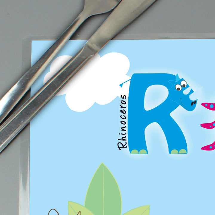 Personalised Memento Mealtime Essentials Personalised Blue Animal Alphabet Placemat
