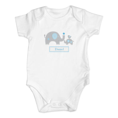 Personalised Memento Clothing Personalised Blue Elephant 0-3 Months Baby Vest