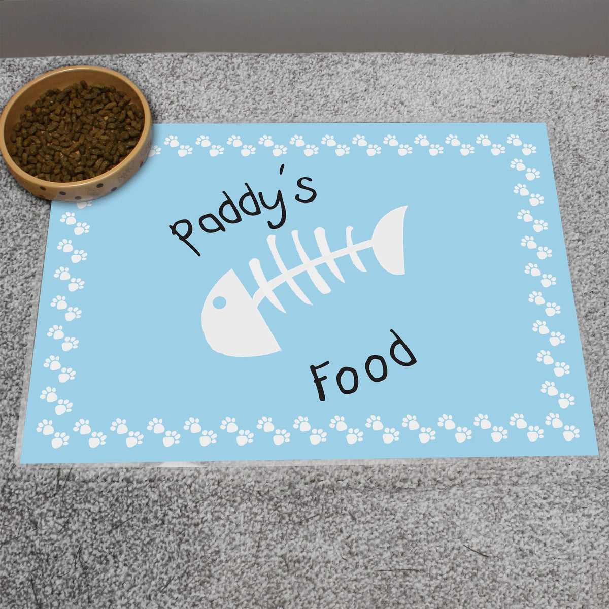 Personalised Memento Mealtime Essentials Personalised Blue Fish Bone Cat Placemat