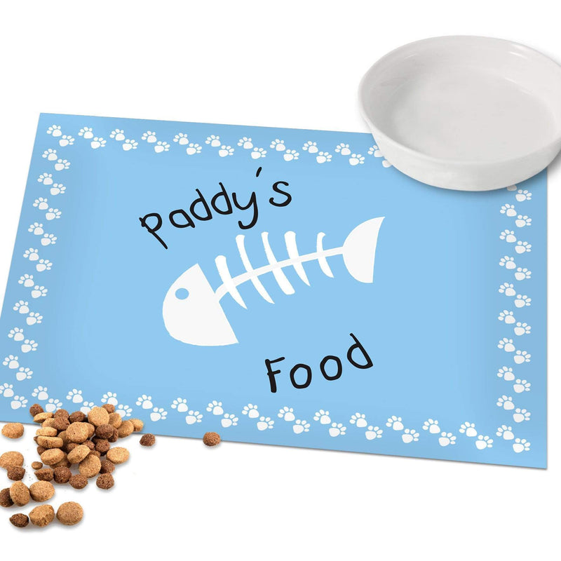 Personalised Memento Mealtime Essentials Personalised Blue Fish Bone Cat Placemat