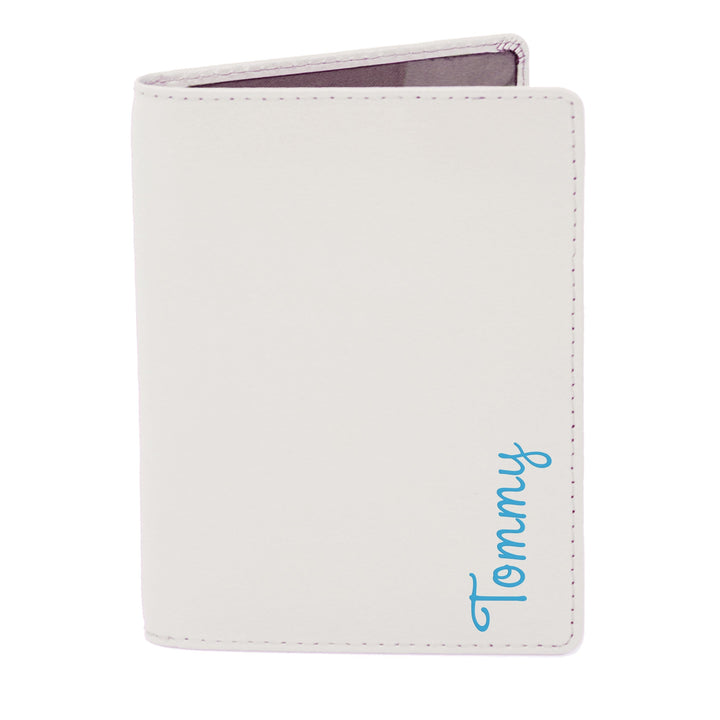 Personalised Memento Leather Personalised Blue Name Island Cream Passport Holder