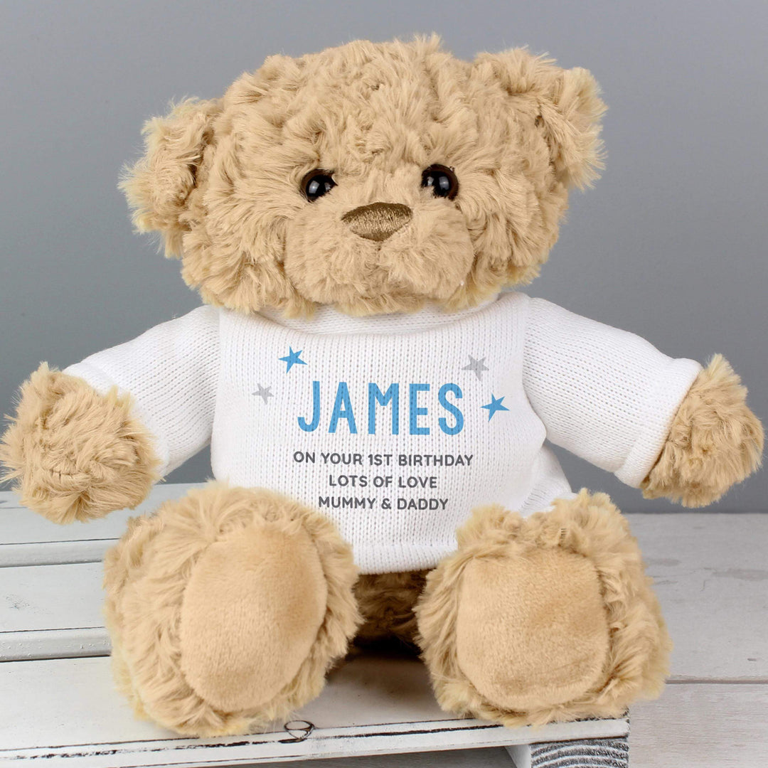 Personalised Memento Personalised Blue Name &amp; Message Teddy Bear