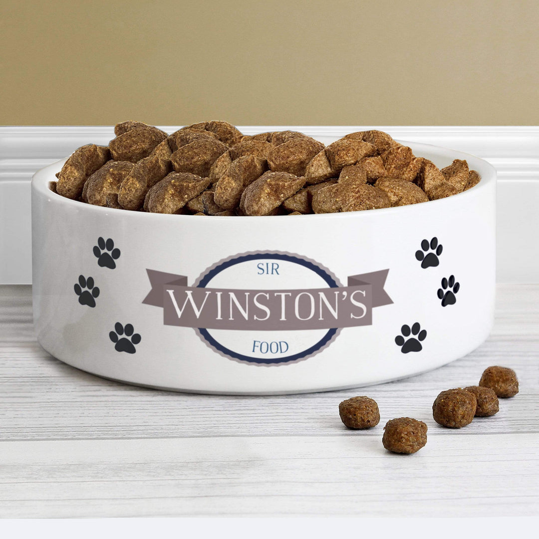 Personalised Memento Pet Gifts Personalised Blue Paws 14cm Medium White Pet Bowl