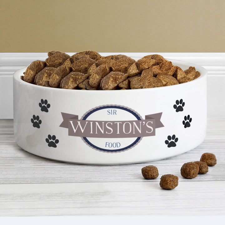 Personalised Memento Pet Gifts Personalised Blue Paws 14cm Medium White Pet Bowl
