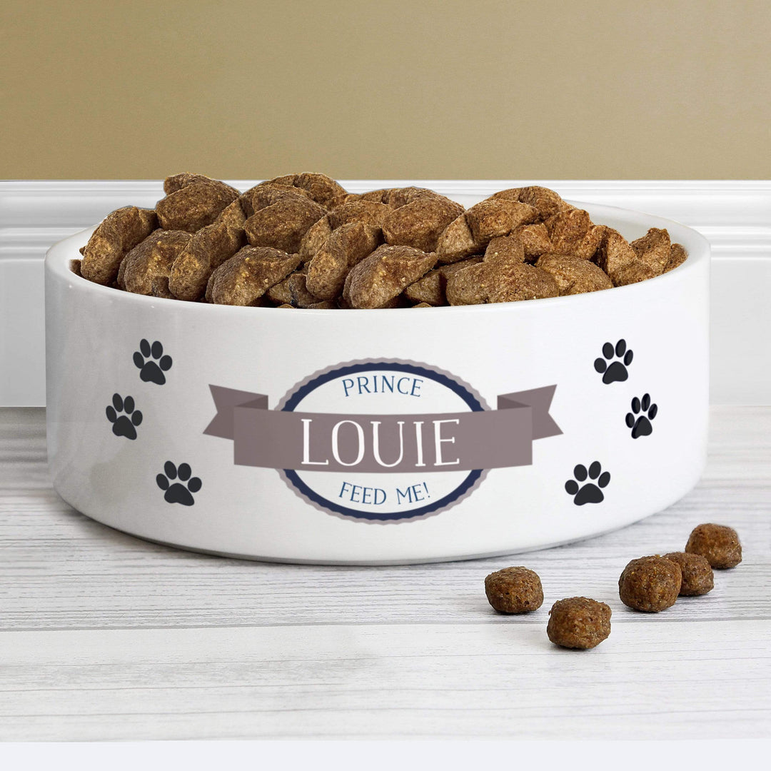 Personalised Memento Pet Gifts Personalised Blue Paws 14cm Medium White Pet Bowl
