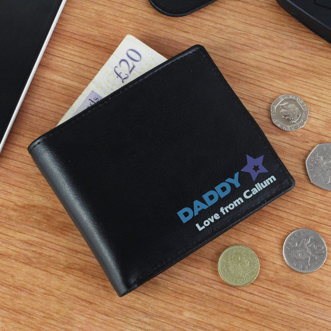 Personalised Memento Leather Personalised Blue Worlds Best Dad Leather Wallet