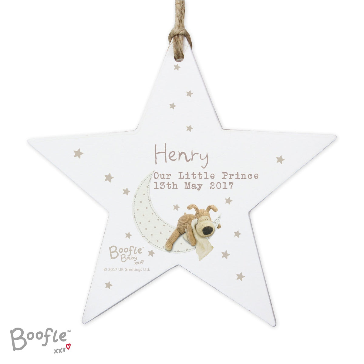 Personalised Memento Hanging Decorations & Signs Personalised Boofle Baby Wooden Star Decoration